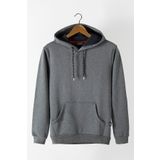 Terapi Men Erkek Antrasit Kapüşonlu Kanguru Cepli Basic Hoodie Sweatshirt
