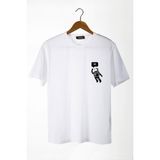 Terapi Men Erkek Beyaz Astronot Baskılı Bisiklet Yaka Oversize Rahat Kalıp Basic T-Shirt 22Y-3400761-3