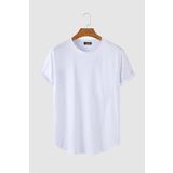 Terapi Men Erkek Beyaz Kolları Katlı Oval Kesim Cepsiz Bisiklet Yaka T-Shirt