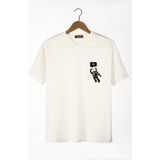 Terapi Men Erkek Ekru Astronot Baskılı Bisiklet Yaka Oversize Rahat Kalıp Basic T-Shirt 22Y-3400761-3
