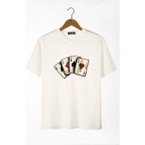 Terapi Men Erkek Ekru Iskambil Kağıdı Baskılı Bisiklet Yaka Oversize T-Shirt 22Y-3400762-2