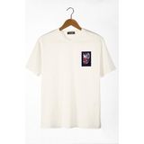 Terapi Men Erkek Ekru Önü No Regret Baskılı Bisiklet Yaka Oversize T-Shirt 22Y-3400762-56