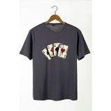 Terapi Men Erkek Füme Iskambil Kağıdı Baskılı Bisiklet Yaka Oversize T-Shirt 22Y-3400762-2