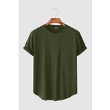 Terapi Men Erkek Haki Kolları Katlı Oval Kesim Cepsiz Bisiklet Yaka T-Shirt