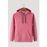 Terapi Men Erkek Koyu Pembe Kapüşonlu Kanguru Cepli Basic Sweatshirt