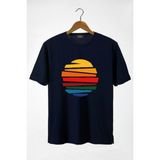 Terapi Men Erkek Lacivert Güneş Baskılı Bisiklet Yaka Oversize T-Shirt 22Y-3400762-1