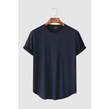 Terapi Men Erkek Lacivert Kolları Katlı Oval Kesim Cepsiz Bisiklet Yaka T-Shirt