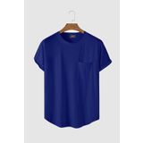 Terapi Men Erkek Mavi Bisiklet Yaka Oval Kesim Cepli Basic T-shirt