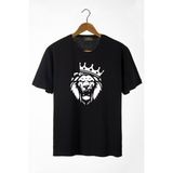Terapi Men Erkek Siyah Aslan Baskılı Bisiklet Yaka Oversize Rahat Kalıp Basic T-Shirt 22Y-3400761-2