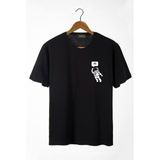 Terapi Men Erkek Siyah Astronot Baskılı Bisiklet Yaka Oversize Rahat Kalıp Basic T-Shirt 22Y-3400761-3