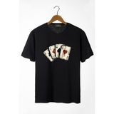 Terapi Men Erkek Siyah Iskambil Kağıdı Baskılı Bisiklet Yaka Oversize T-Shirt 22Y-3400762-2