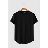 Terapi Men Erkek Siyah Kolları Katlı Oval Kesim Cepsiz Bisiklet Yaka T-Shirt