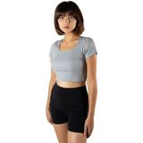 Terapi Men Kadın Açık Gri Havuz Yaka Fitted/vücuda Oturan Kısa Kol Crop Tişört 23K-TRP-CRP04