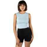 Terapi Men Kadın Açık Mavi Fitted/vücuda Oturan Crop Halter Yaka Fitilli Esnek Örme Bluz Atlet 23K-TRP-CRP06