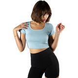 Terapi Men Kadın Açık Mavi Havuz Yaka Fitted/vücuda Oturan Kısa Kol Crop Tişört 23K-TRP-CRP04