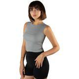 Terapi Men Kadın Gri Fitted/vücuda Oturan Crop Halter Yaka Fitilli Esnek Örme Bluz Atlet 23K-TRP-CRP06