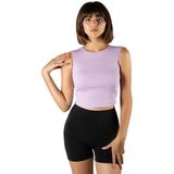 Terapi Men Kadın Lila Fitted/vücuda Oturan Crop Halter Yaka Fitilli Esnek Örme Bluz Atlet 23K-TRP-CRP06