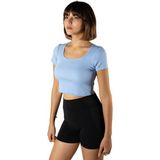 Terapi Men Kadın Mavi Havuz Yaka Fitted/vücuda Oturan Kısa Kol Crop Tişört 23K-TRP-CRP04
