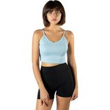 Terapi Men Kadın Mavi Ip Askılı Fitted/vücuda Oturan Fitilli Örme Crop Top Bluz 23K-TRP-CRP05