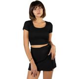 Terapi Men Kadın Siyah Havuz Yaka Fitted/vücuda Oturan Kısa Kol Crop Tişört 23K-TRP-CRP04
