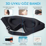 Terapise 3D Uyku Göz Bandı – Hafızalı Sünger, Ayarlanabilir Bant, Işığı Tamamen Engeller ve Göze Baskı Yapmaz - Siyah