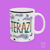 Terazi Burcu Libra Astroloji Temalı Özel Çizim Tasarım Hediyelik Porselen Kahve Kupası - Beyaz - 325 ml