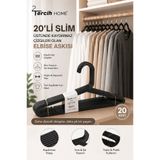Tercih Home 20 Adet Siyah Elbise, Fular, Gömlek, Tişört Askısı Kırılmaz Askı