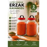 Tercih Home 3 litre 2'li Yuvarlak Cam Saklama Kabı Kavanoz Taşıma Kulplu Erzak Bakliyat Ve Turşu Kabı Cam Kavanoz