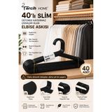 Tercih Home 40 Adet - Slim Siyah Elbise, Fular, Gömlek, Tişört Askısı Kırılmaz Askı Pantolon Etek Basic Askı Siyah Esnek Dayanıklı