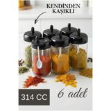 Tercih Home 6 Adet Kapağı Kendinden Kaşıklı Baharatlık Seti 314 ml Cam Baharat Takımı