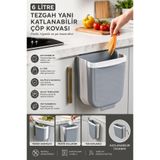 Tercih Home 6 lt Katlanabilir Askılı Mutfak Tezgahaltı Çöp Kovası - Dolap içi Dışı Gizlenebilir | Gri