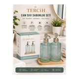 Tercih Home Ahşap Standlı 2'li Cam Sıvı Sabunluk Bulaşık Deterjanı Şişesi Sabunluk