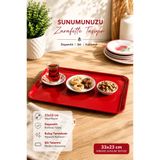 Tercih Home Kırmızı Lüx Tepsi Çay Servis Tepsisi Melamin Kırılmaya Dayanıklı Sunum Tepsisi Yemek Tepsisi Cafe Restoran Tepsi 33x23cm