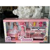Teresa Yatak Odası Takımı Kıyafetli ve Aksesuarlı Bebek Oyun Seti 62X34 cm - pembe