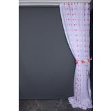 TERGAL KIRMIZI-BEYAZ KARELİ BEYAZ RENK TEK KANAT Hazır Dikilmiş Pileli Fon Perde 300*260 Cm