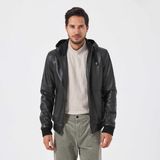 Tergan Haki Deri Erkek Mont Uzun Kol Orta Kalınlık Deri Malzemeden Üretildi - 3XL - Haki_R45