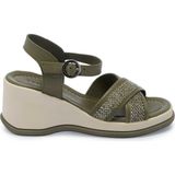 Tergan Haki Hasır - Deri Kadın Sandalet - K25Y1SN68055-H48 - Haki_H48