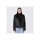 Tergan K23KKM320408-Q3H Siyah Deri Kadın Mont