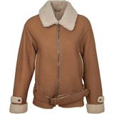 Tergan Krem Hakiki Deri Kadın Kürk Mont - K22KKM320334-T1Z - Kahverengi_T1Z - 4XL