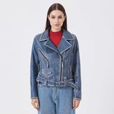 Tergan Mavi Hakiki Deri Kadın Deri Biker Mont - K23KDM320406-U1J - 2XL - Mavi_U1J