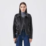 Tergan Siyah Hakiki Deri Kadın Deri Biker Mont - K23KDM320406-Q3H - 3XL - Siyah_Q3H