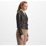 Tergan Siyah Hakiki Deri Kadın Hakiki Deri Biker Mont - K22KDM320296-R50 - Siyah_R50 - 4XL
