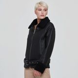 Tergan Siyah Hakiki Deri Kadın Kürk Mont - K22KKM320334-T1Y - Siyah_T1Y - 2XL
