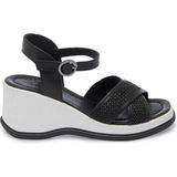 Tergan Siyah Hasır - Deri Kadın Sandalet - K25Y1SN68055-A23 - Siyah_A23