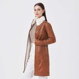 Tergan Taba Hakiki Deri-Kürk Kadın Hakiki Deri Trençkot - K23KKM320412-R51 - Taba_R51 - S