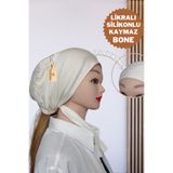Tergek LİKRALI Silikonlu Kaymaz Bone Ekru, Kaymayan Önü Dikişsiz Bone
