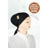 Tergek LİKRALI Silikonlu Kaymaz Bone Siyah, Kaymayan Önü Dikişsiz Bone