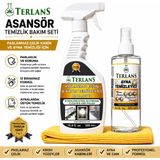 TERLANS Asansör Temizlik Bakım Seti – Paslanmaz Çelik & Krom Temizleyici Parlatıcı 500 ml + Ayna Temizleyici 250 ml + Mikrofiber Bez | Asansör Kabini İçin