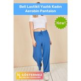 Terletmez Rahat Kalıp Beli Lastikli Bol Paça Salaş Yazlık Kadın Mavi Aerobin Pantolon