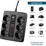 Termal Akım Korumalı 3000W 6 Lı Priz 2 Metre Uzatma Kablosu Çoklu Priz 5 USB 1 Type C Pd Giriş